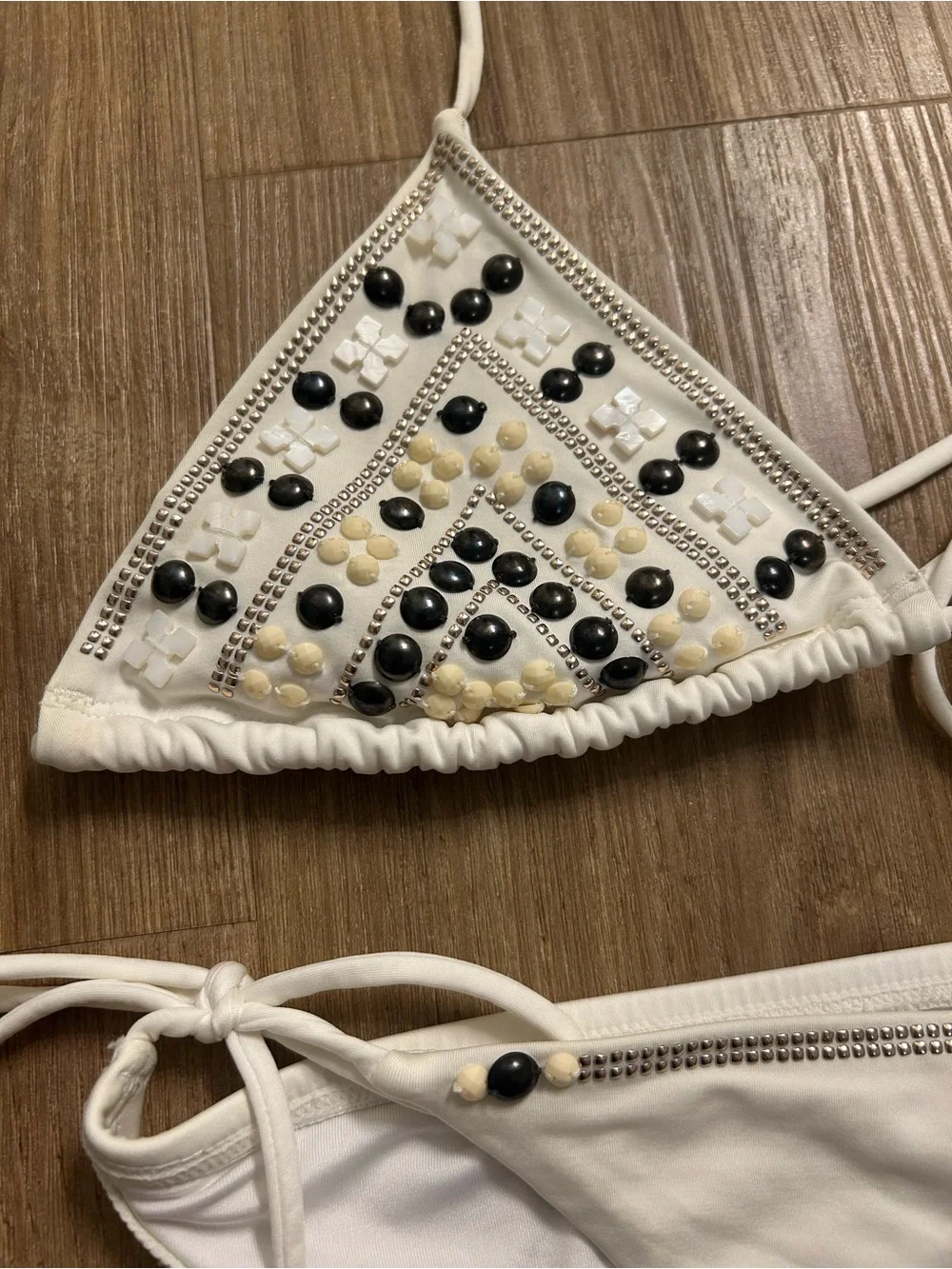 Victoria’s Secret White Beaded Triangle Bikini Set